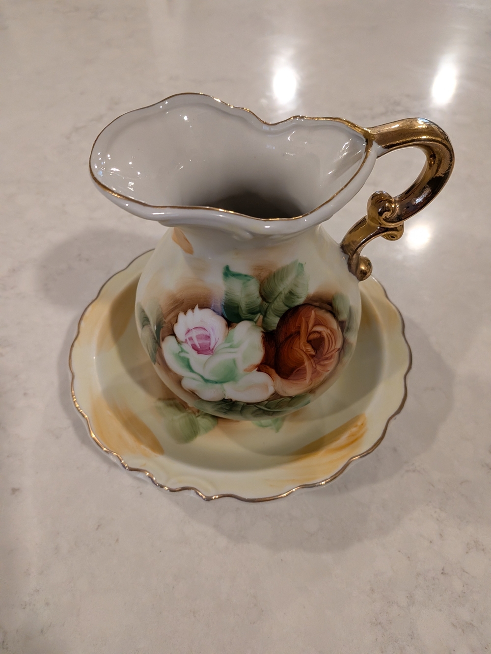 1950s Japan NorleansPorcelain Floral Pitcher 6" Tall and Saucer7" In Diameter